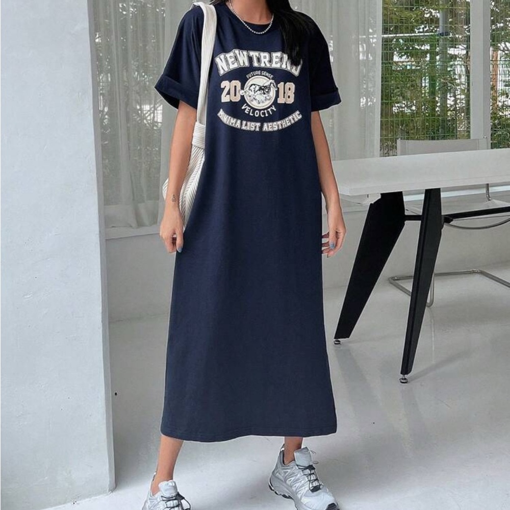 Navy Graphic T-Shirt Dress